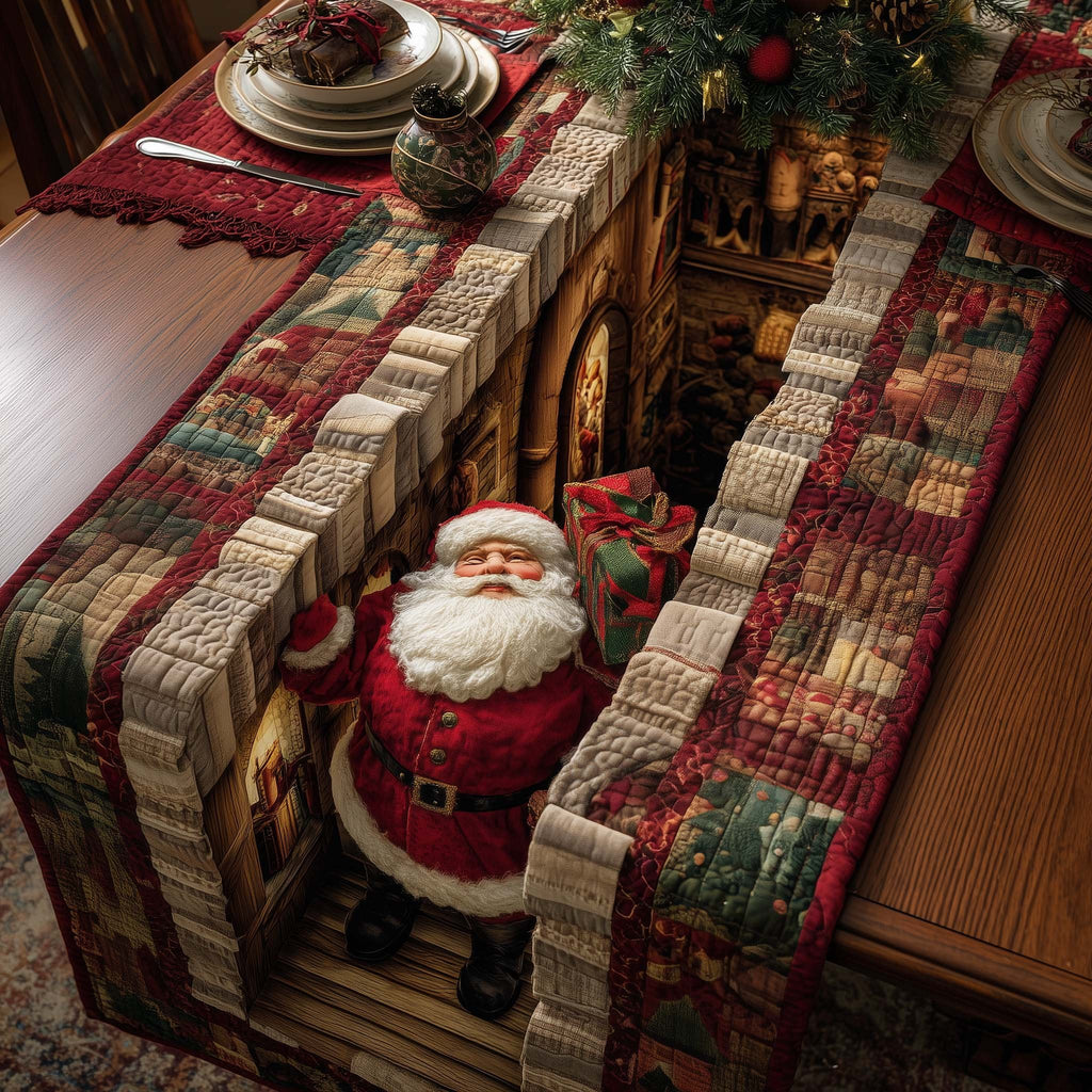 Santa on the Patchwork Steps Table Runner