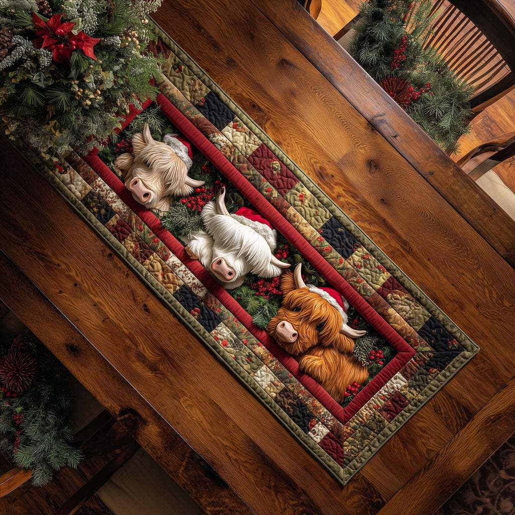 Highland Cows with Red Border Table Runner