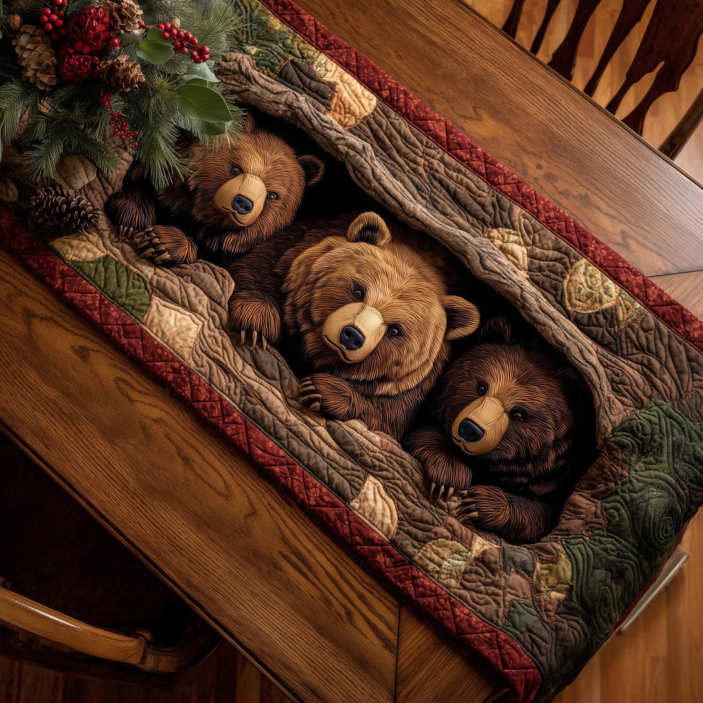 Sleeping Bears in a Hollow Log Table Runner