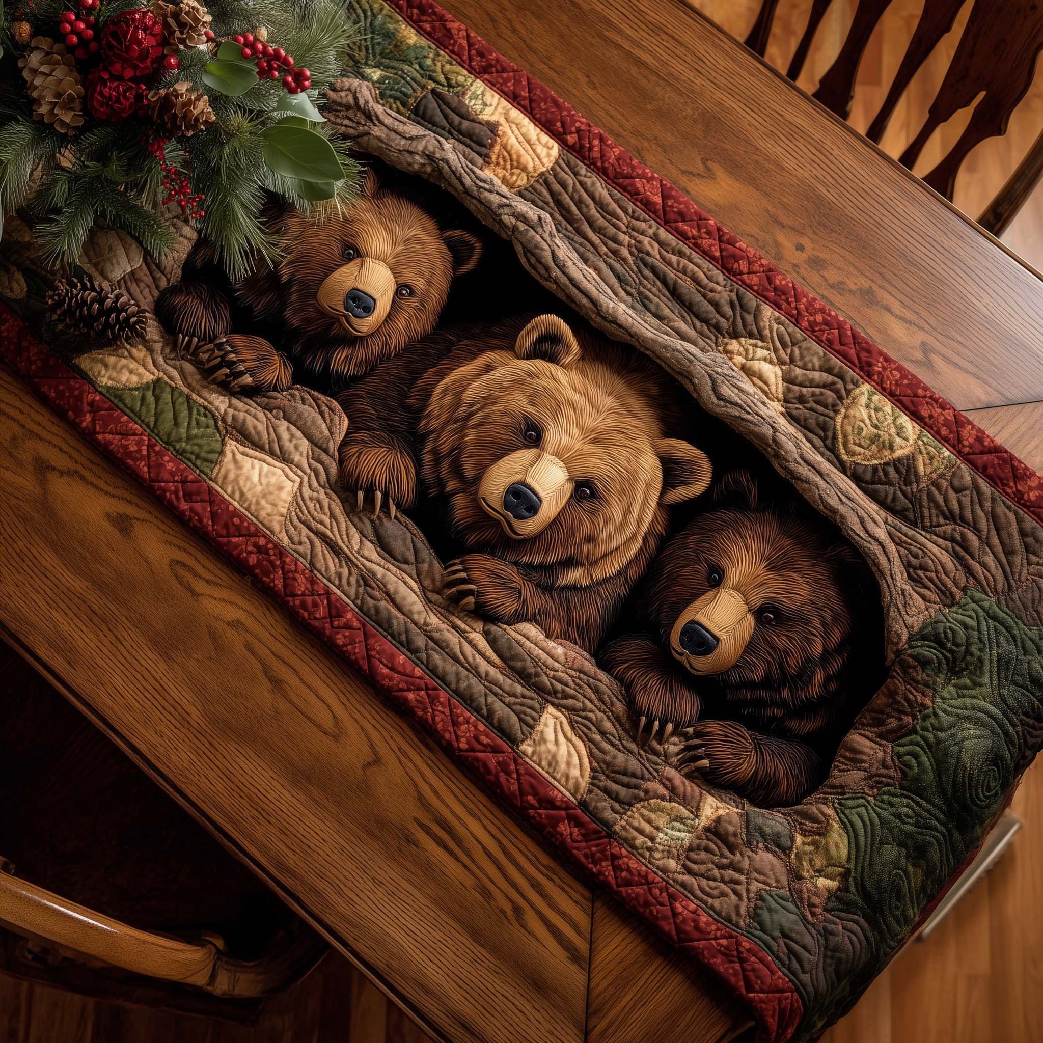 Sleeping Bears in a Hollow Log Table Runner