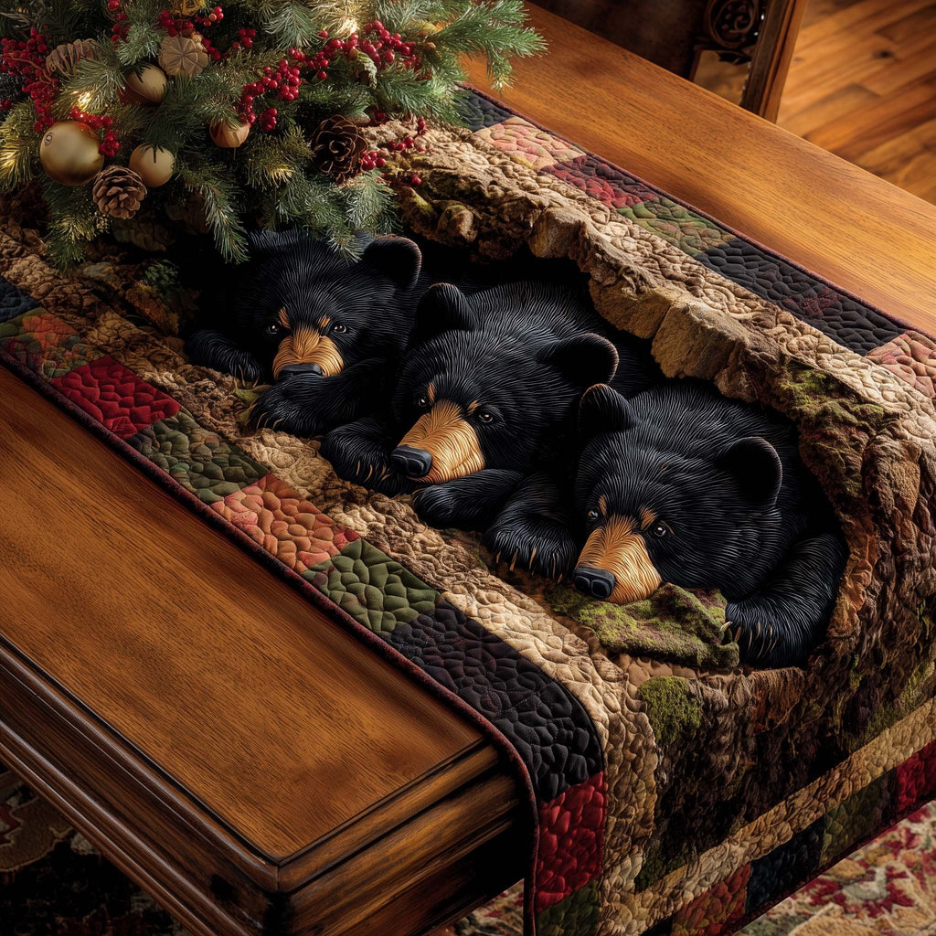 Black Bears Asleep in a Log Table Runner