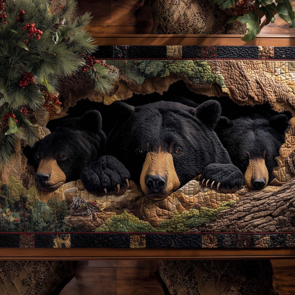 Black Bear Napping in the Woods Table Runner