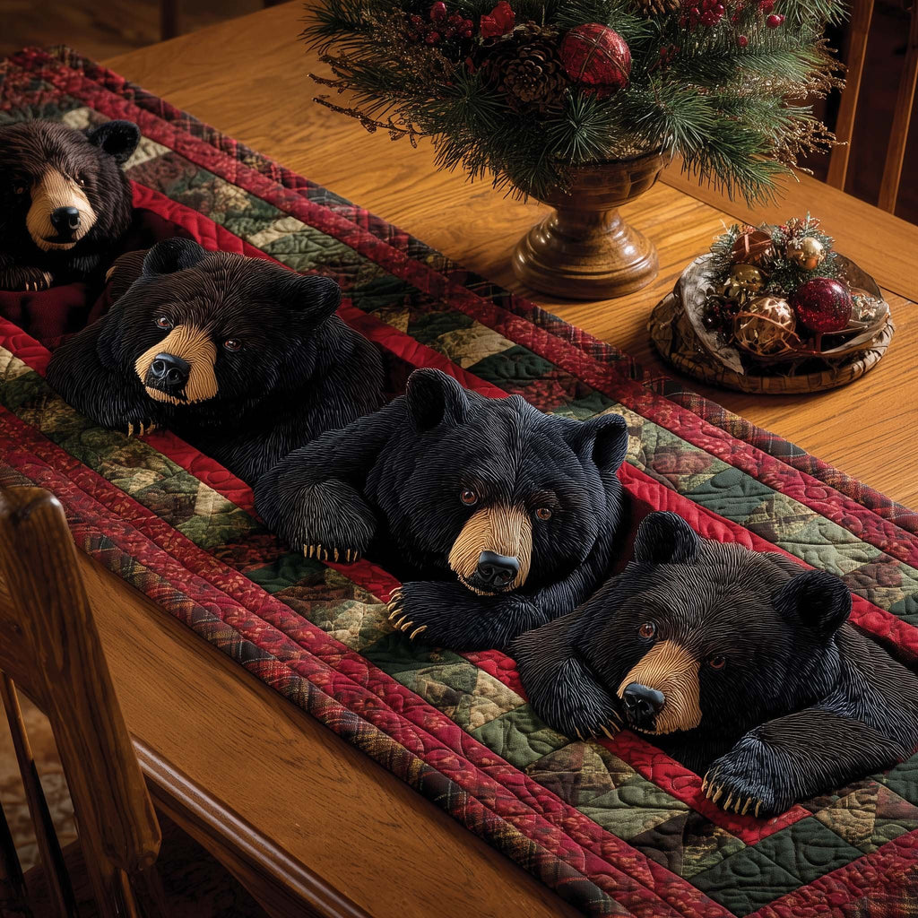 Black Bears on Red Plaid Table Runner