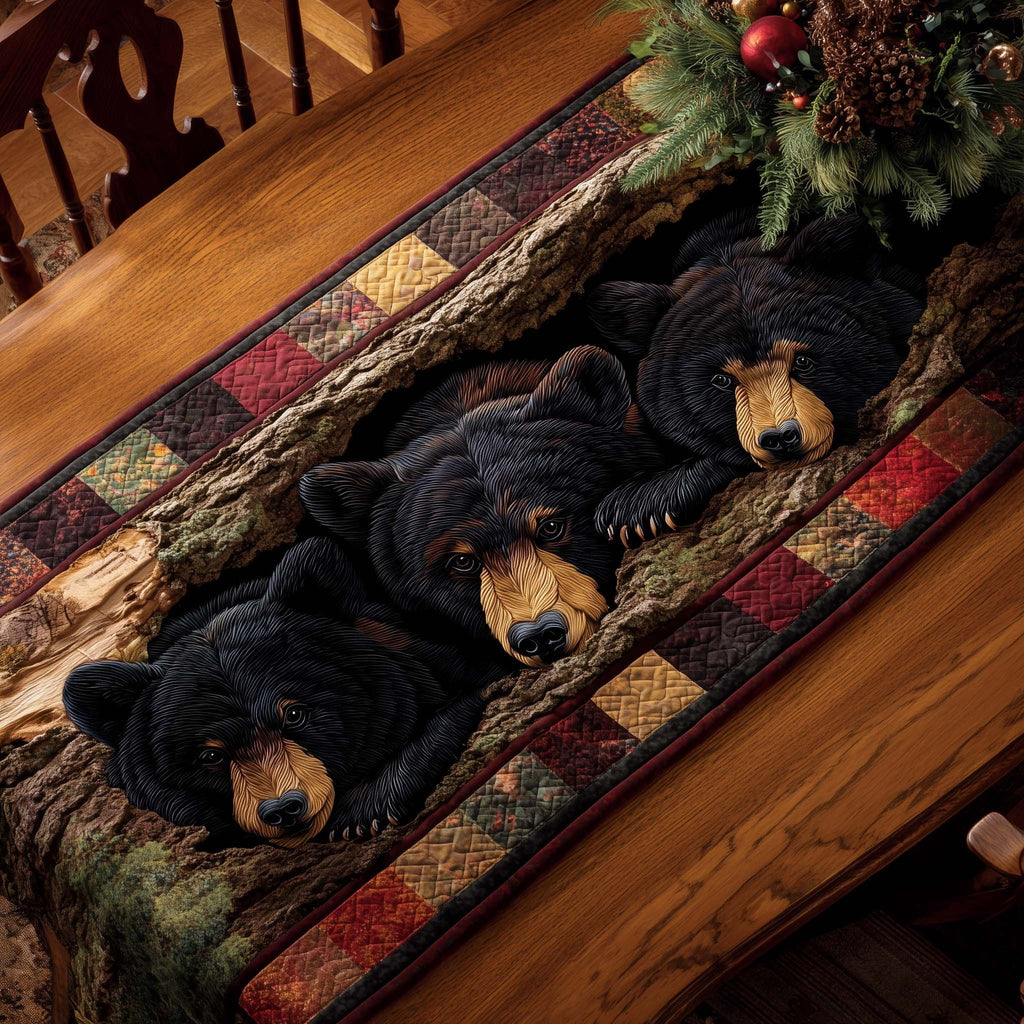 Black Bears on Green Patchwork Table Runner