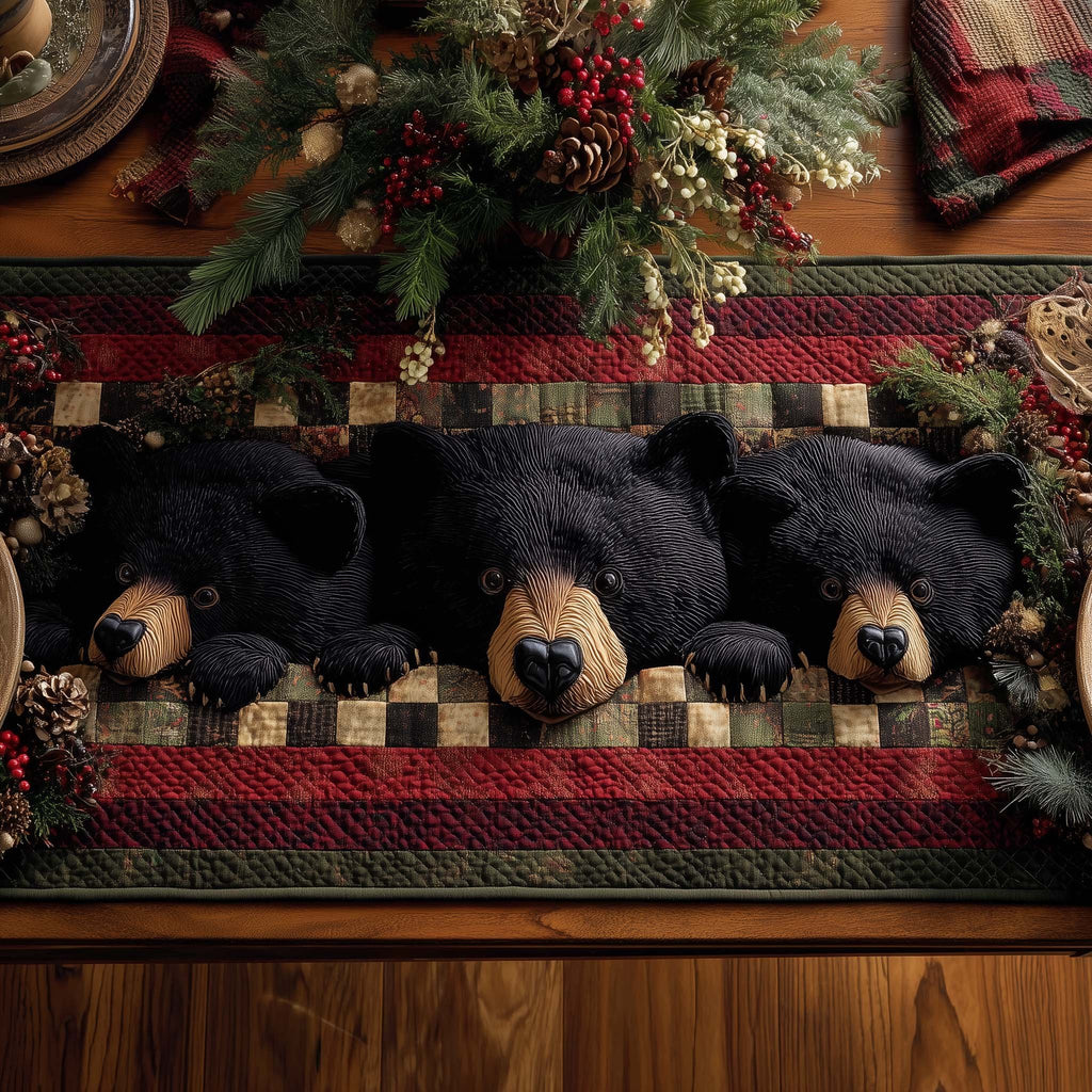 Black Bears with Checkered Border Table Runner