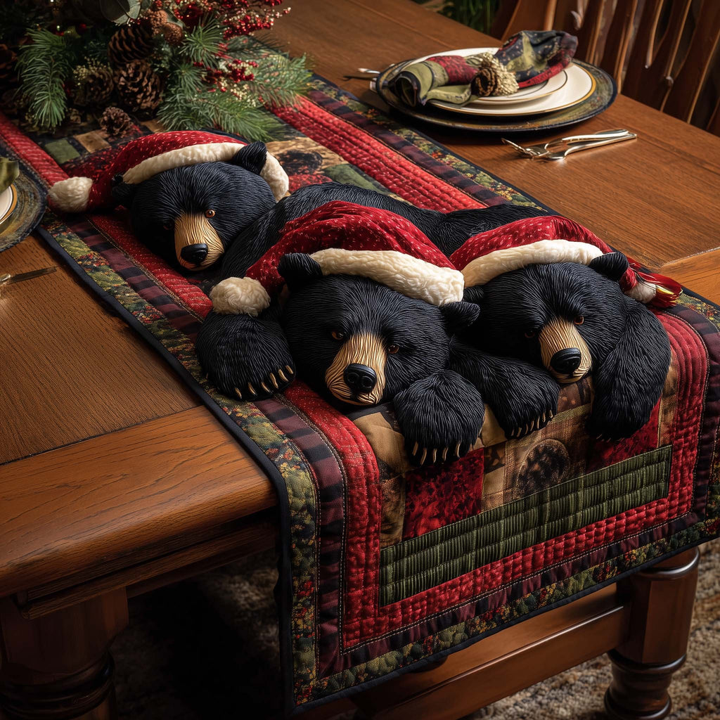 Black Bears in Red Scarves Table Runner