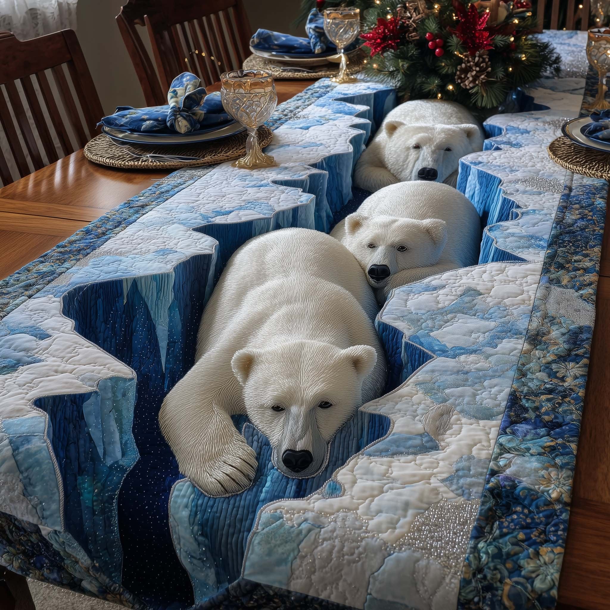 Polar Bear on Blue Ice Quilt Table Runner
