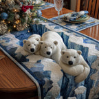 Polar Bear Family on Blue Table Runner