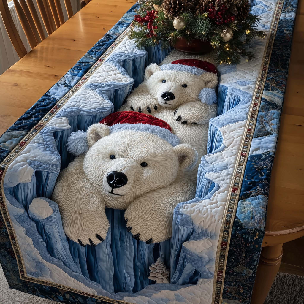 Polar Bears in Santa Hats Table Runner