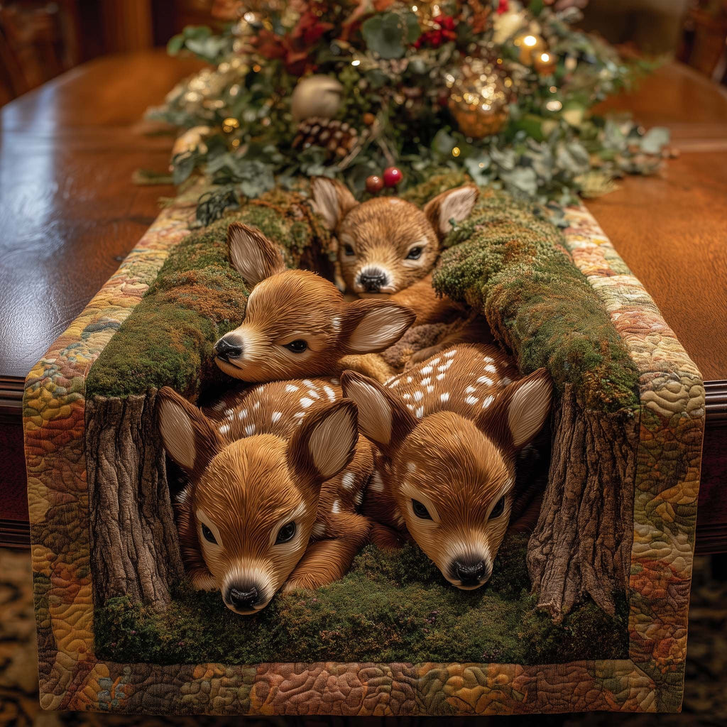 Curled Fawns in Green Moss Table Runner