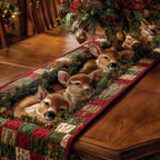 Fawns with Evergreen Wreath Table Runner