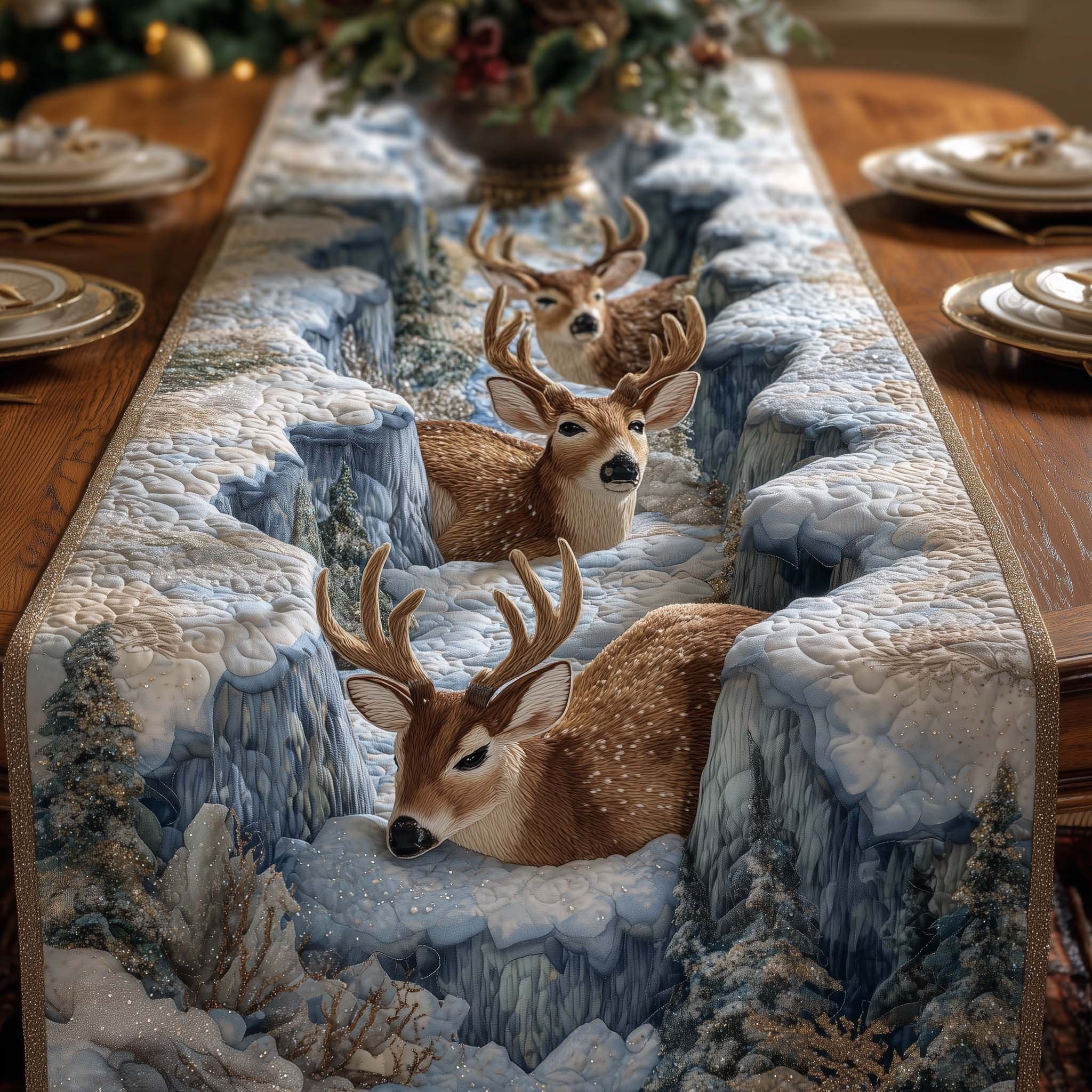 Bucks in a Snowy Landscape Table Runner