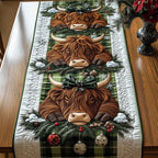 Highland Cow with Green Ribbon Table Runner