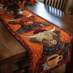 Highland Cows with Orange Plaid Table Runner