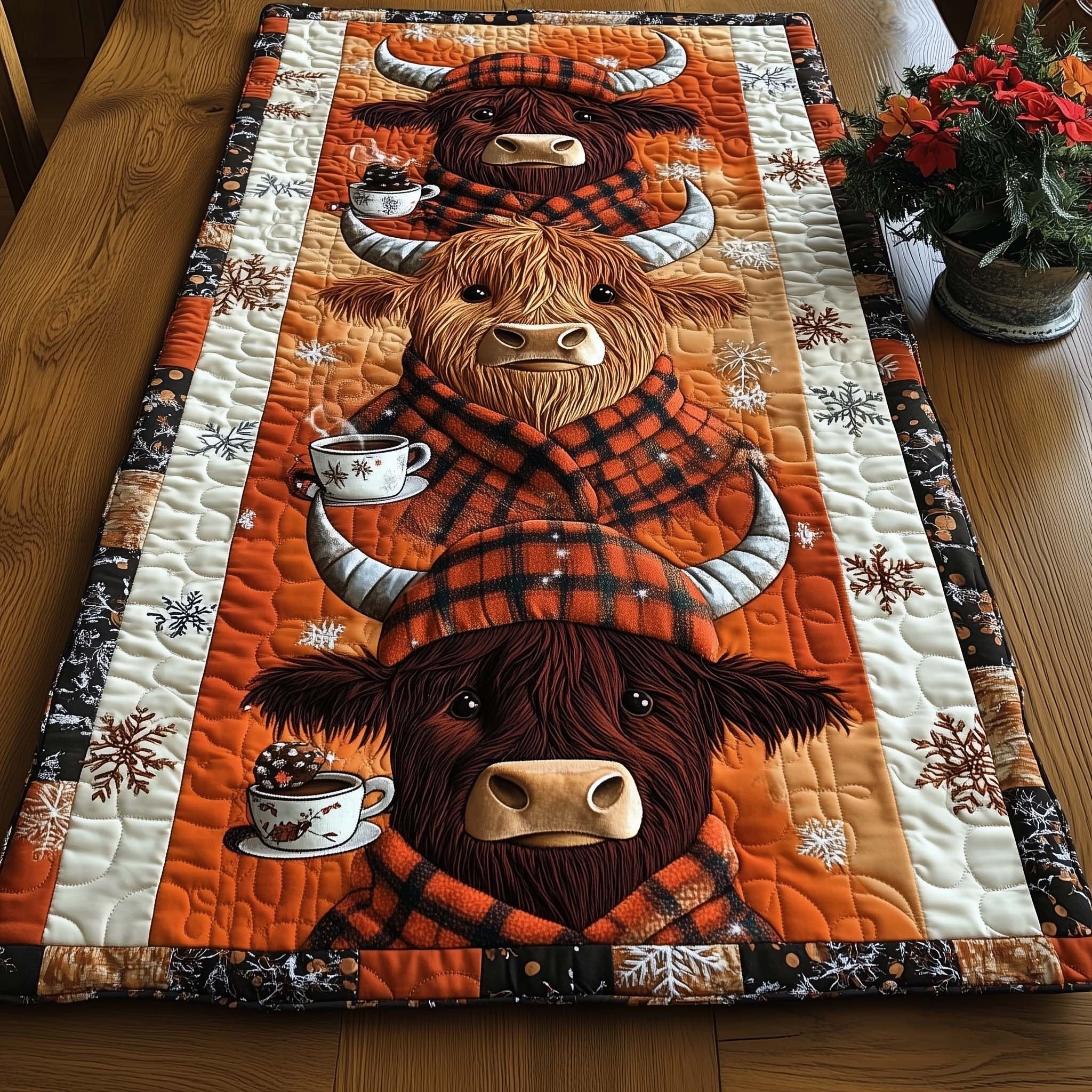 Highland Cows in Buffalo Plaid Table Runner