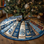 Blue Books with Snowflake Spines Christmas Tree Skirt