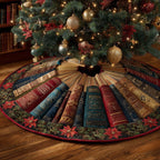 Classic Books with Holly Border Christmas Tree Skirt