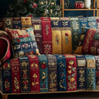 Book Spines with Embroidered Flowers Sofa Cover