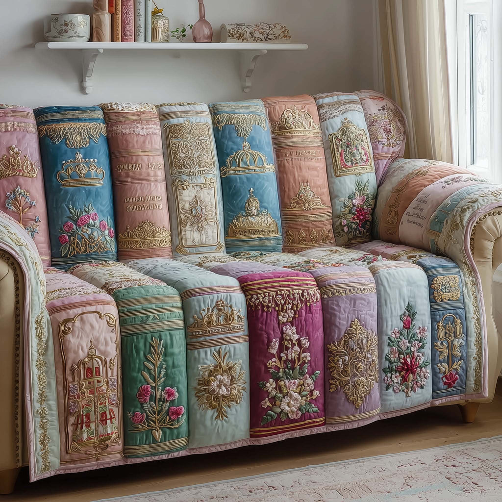 Pastel Book Spines with Roses Sofa Cover