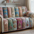 Pastel Book Spines with Roses Sofa Cover