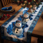 Snowmen on Blue Quilted Snow Table Runner