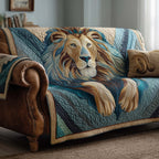 Lion with Teal Mane on Teal Sofa Cover