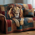 Lion on Red and Blue Patchwork Sofa Cover