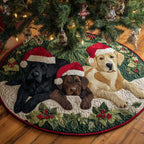 Three Labradors in Santa Hats Christmas Tree Skirt