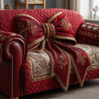 Red Sash with Gold Snowflakes Sofa Cover