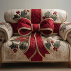 Red Bow on Cream with Berries Sofa Cover