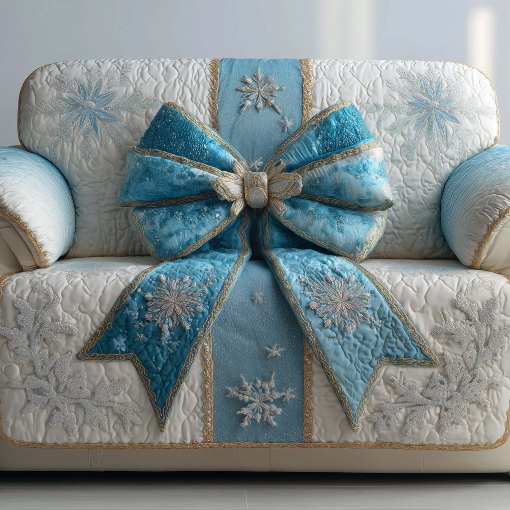 Blue Bow with Silver Snowflakes Sofa Cover