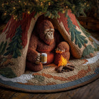 Bigfoot with a Mug by the Campfire Christmas Tree Skirt