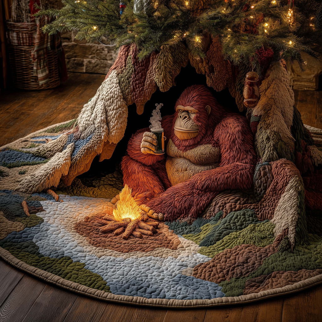 Bigfoot Resting by the Fire Christmas Tree Skirt
