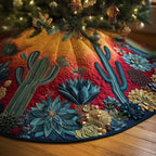 Teal Cacti on Red Desert Bloom Christmas Tree Skirt