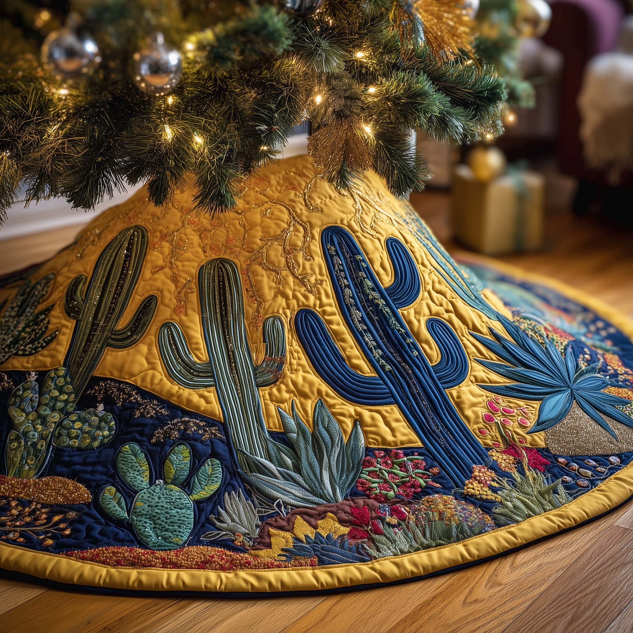 Cacti Under a Golden Sky Christmas Tree Skirt