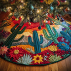 Desert Cacti at Colorful Sunset Christmas Tree Skirt