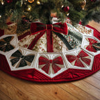 Red and White Ribbon Bows Christmas Tree Skirt