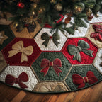 Ribbon Bows on Hexagon Blocks Christmas Tree Skirt