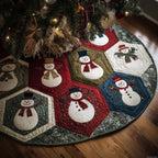 Snowmen on Hexagon Patchwork Christmas Tree Skirt