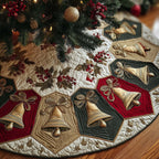 Bells with Bows on Cream Hexagons Christmas Tree Skirt