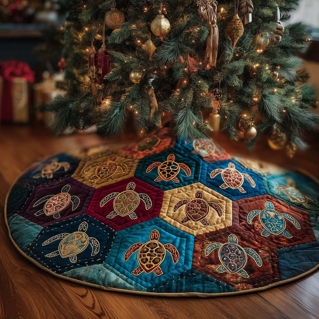 Turtles in the Hexagon Patchwork Christmas Tree Skirt