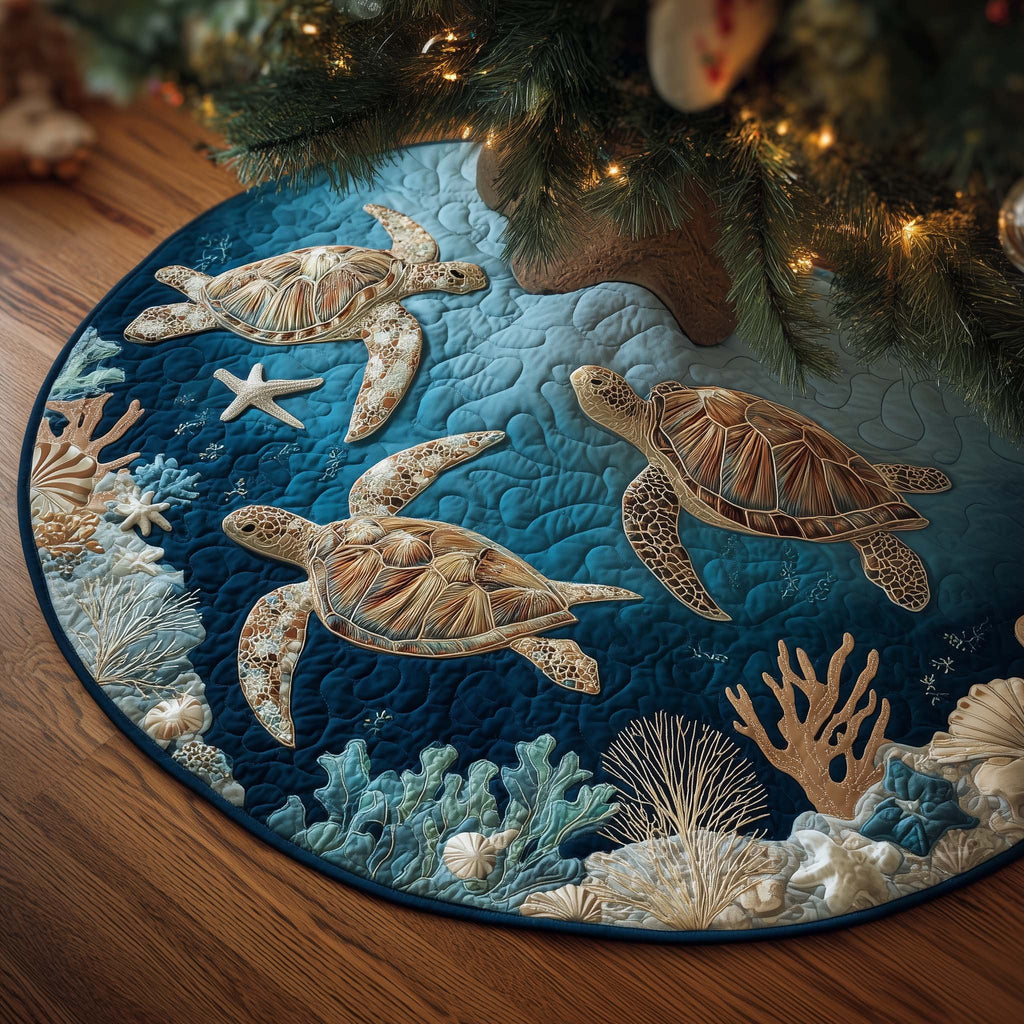 Sea Turtles Over the Coral Reef Christmas Tree Skirt