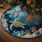 Sea Turtles Over the Coral Reef Christmas Tree Skirt