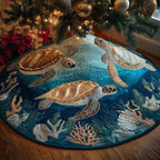 Turtles Gliding Through Teal Water Christmas Tree Skirt