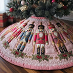 Nutcrackers on the Pink Quilt Christmas Tree Skirt