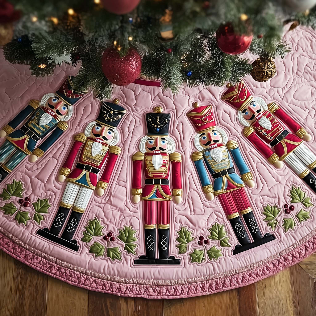 Pastel Nutcrackers on Blush Christmas Tree Skirt