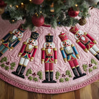 Pastel Nutcrackers on Blush Christmas Tree Skirt