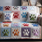 Pastel Paw Prints on White Squares Sofa Cover
