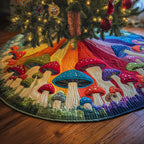 Bright Mushrooms on Rainbow Field Christmas Tree Skirt