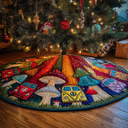 Mushrooms and Vans on Rainbow Christmas Tree Skirt